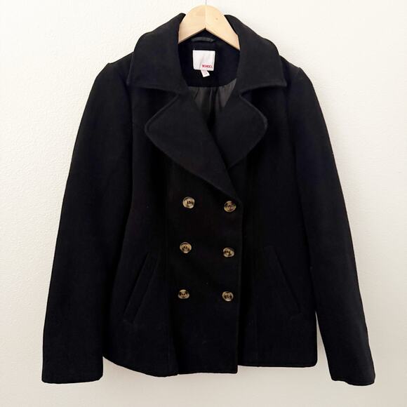 BONGO | Vintage 90s Y2K Pea Coat Jacket Double Breasted Black | Size Large - Picture 1 of 7